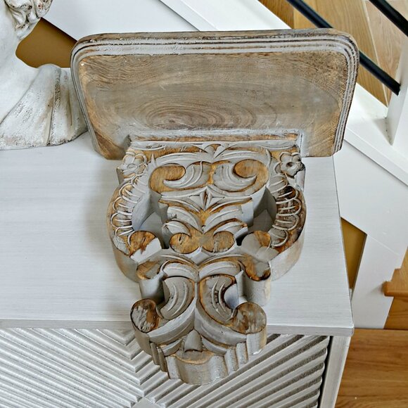 NEW! SET 2 EXQUISITE Carved WOOD WALL SHELVES - Picture 6 of 7